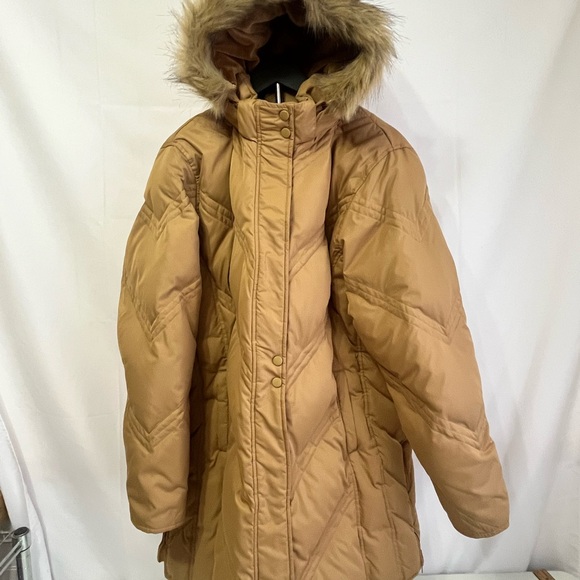 Denver Hayes Jackets & Blazers - Denver Hayes Down Filled Woman’s Tan Long Winter Parka with Faux Fur Hood